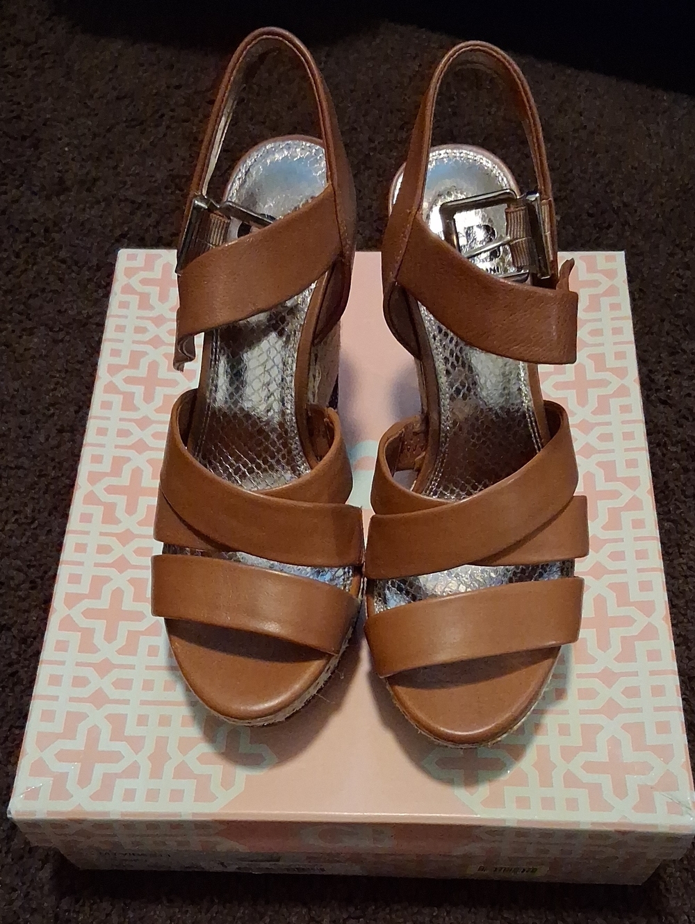 Gianni Bini Brown Strappy Wedge Sandals
